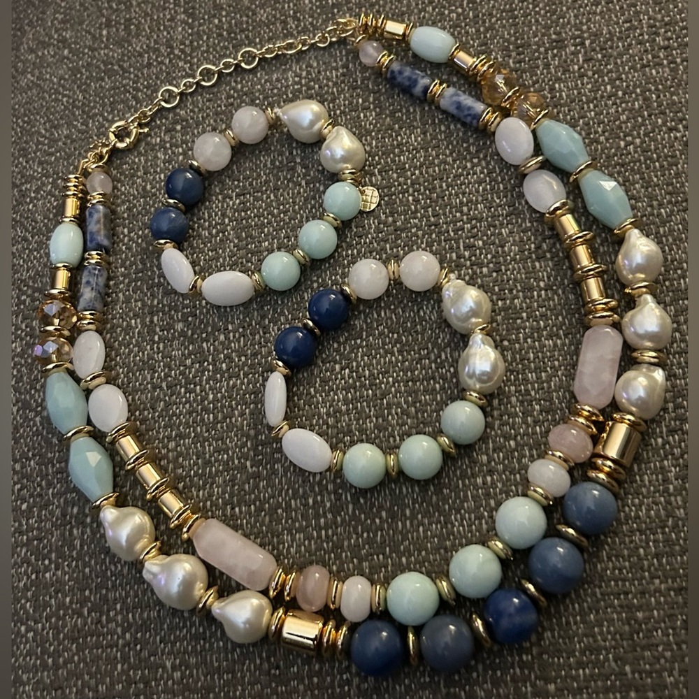TALBOTS Demi-Parure Double Layered Necklace & 2 Matching Stretch Bracelets